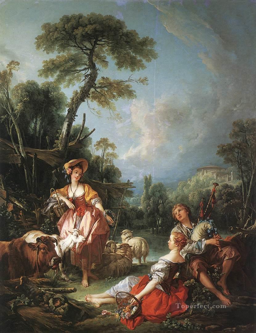 A Summer Pastoral Francois Boucher classic Rococo Oil Paintings